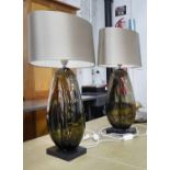 PORTA ROMANA COFFEE BEAN TABLE LAMPS, a pair, with shades, 64cm H.