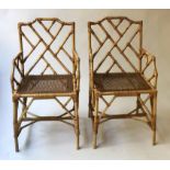 RATTAN ARMCHAIRS, a pair, bamboo framed with rattan seats, 51cm W.