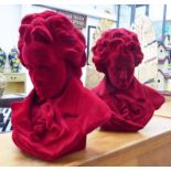 CONTEMPORARY SCHOOL, flocked busts of Beethoven, a pair, 44cm H.