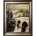 OKA (20th century, France/Japan) 'Pont Marie, Paris', oil on canvas, 23cm x 18cm,