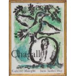 MARC CHAGALL, 'The green bird' 1962 Edition 1500, original lithographic poster, printed by Mourlot,