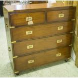 CAMPAIGN CHEST, 19th century mahogany and brass bound, with two short over three long drawers,