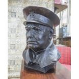 BUST OF CHURCHILL, indistinctly signed, faux bronze finish, 54cm H.
