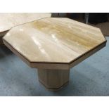 SIDE TABLE, 1970s italian style, Travertine with a brass inlay and canted corners,