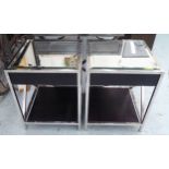 SIDE TABLES, a pair, contemporary mirrored top design, with one drawer, 61cm H.