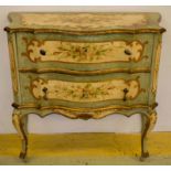 SERPENTINE COMMODE, 18th century style Italian floral painted and gilt heightened with two drawers,