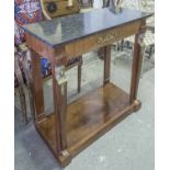 EMPIRE CONSOLE TABLE, French mahogany, circa 1810, with a grey marble top,