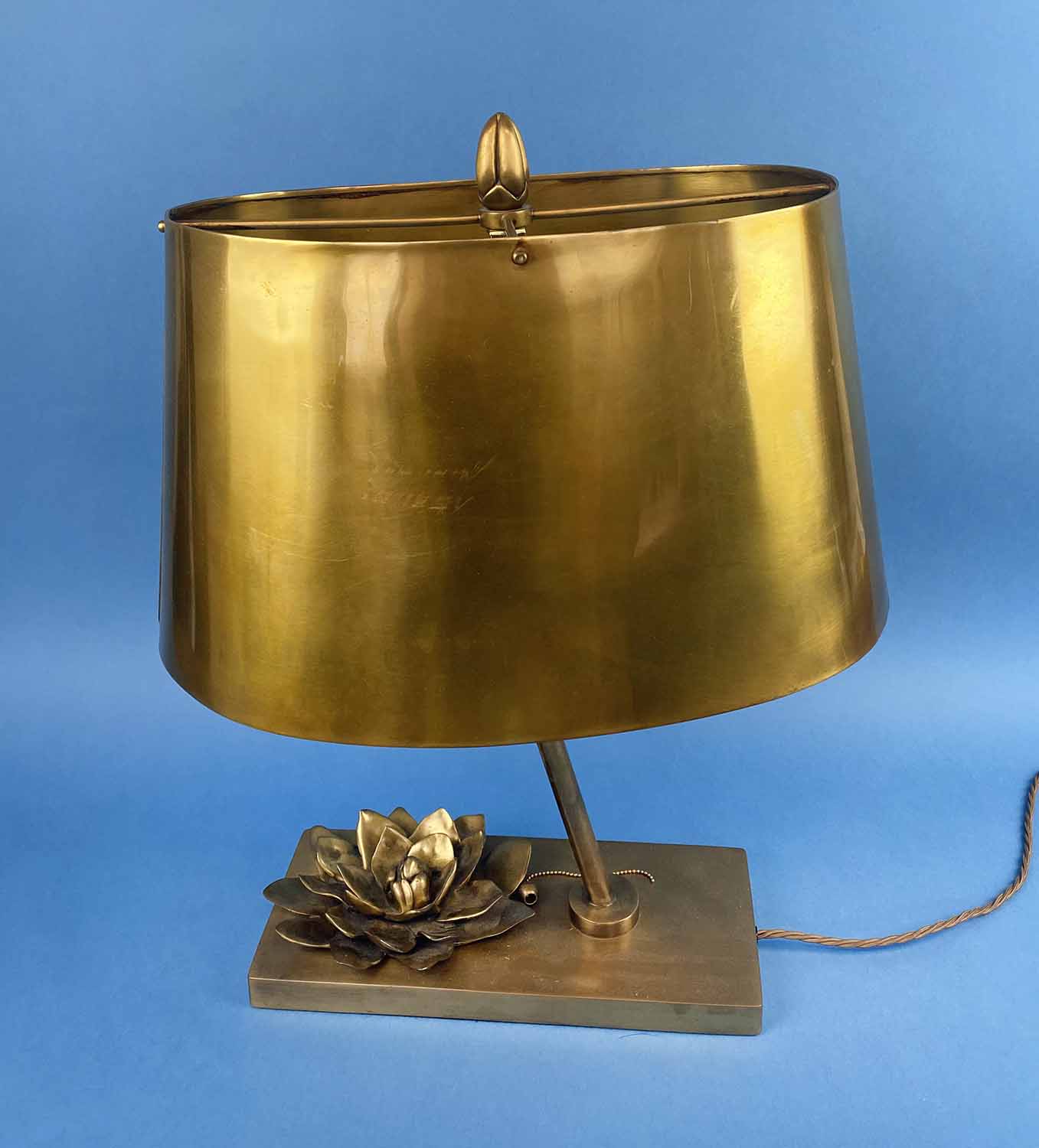 TABLE LAMP, brass with lotus leaf decorated base, 53cm H. - Image 2 of 2