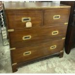 CAMPAIGN STYLE CHEST, mahogany with an inlaid brown leather top,