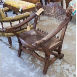 LOW CHAIR, late 19th century Spanish walnut with carved frame,