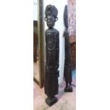 FIGURES, African carved hardwood, man and woman, approx 132cm H.