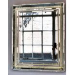 WALL MIRROR, rectangular painted frame, with multiple stepped marginal plates, 75cm x 95cm H.