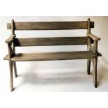 RUSTIC GARDEN BENCH, weathered teak of cleated plank form, 120cm W.