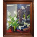 G WYNIFREDE DOROTHY WATTON SWA (1891-1976) 'Still Life with African sculpture, Books and Tulips',