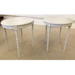 LAMP TABLES, a pair, Regency design faux bamboo and traditionally grey painted, 70cm H x 60cm Dia.