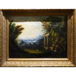 18th/19th SCHOOL 'Capriccio Arcadian Landscape', oil on canvas, 29cm x 40cm, framed.