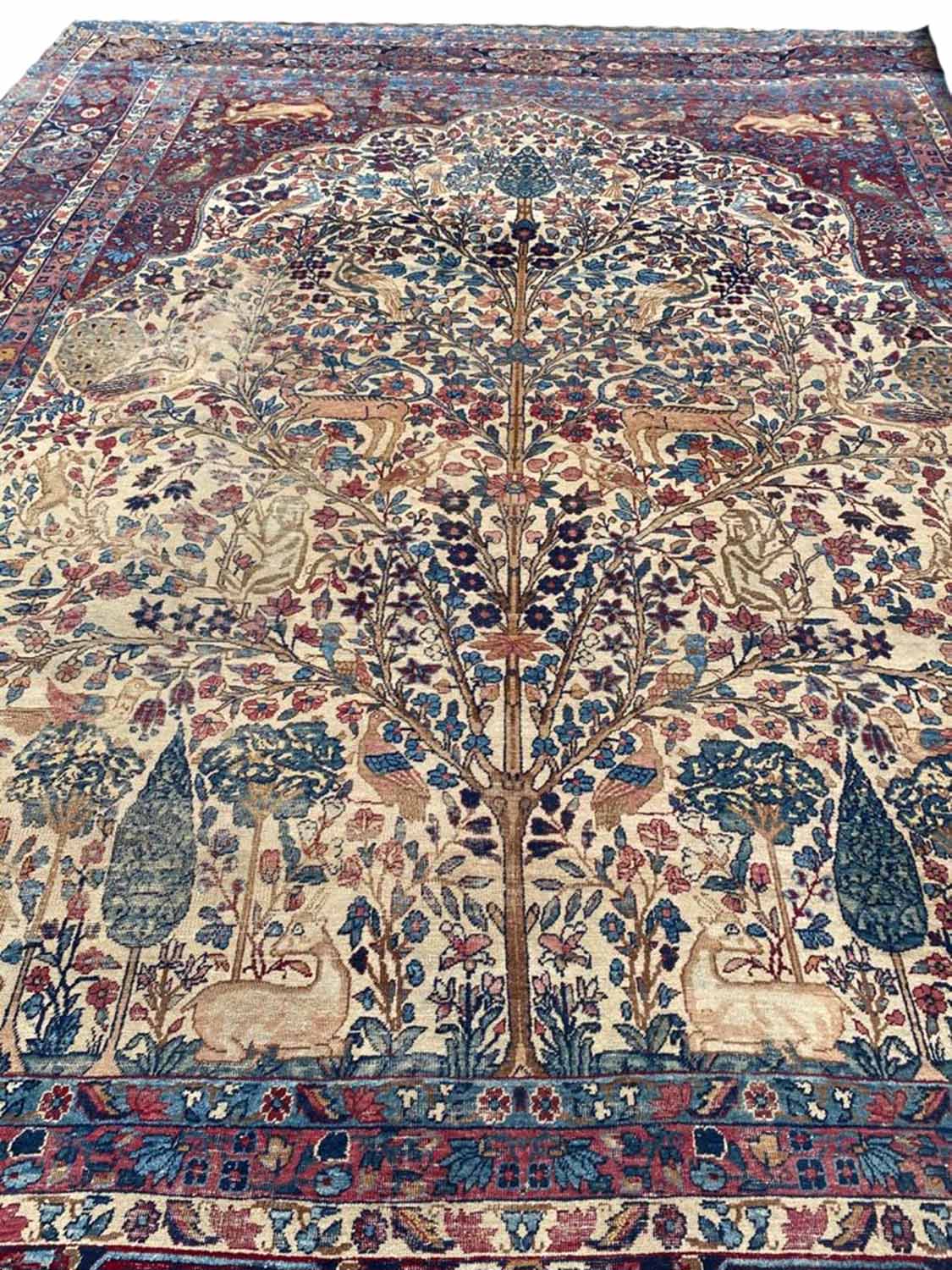 ANTIQUE KIRMAN LAVER CARPET, 400cm x 320cm,