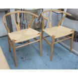 AFTER HANS J WEGNER WISHBONE STYLE CHAIRS, a set of six, 75cm H.