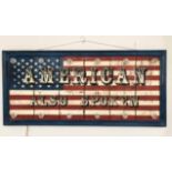 ILLUMINATED SIGN, 'American also Spoken Here', on the American flag, with lamps, 130cm x 60cm H.