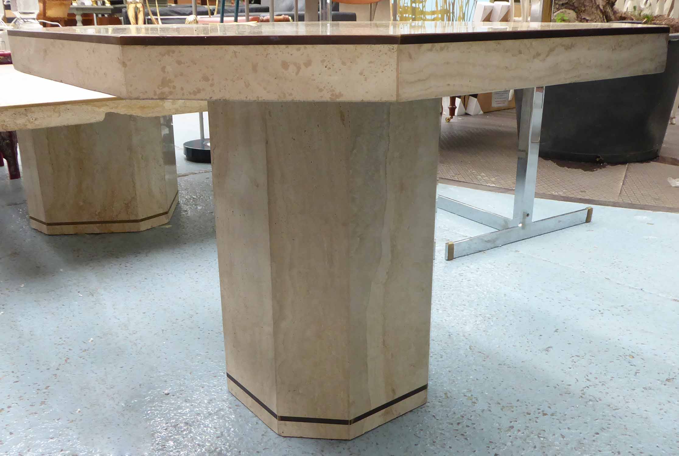 SIDE TABLE, 1970s italian style, Travertine with a brass inlay and canted corners, - Image 2 of 3