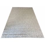 CONTEMPORARY ART DECO DESIGN SILK CARPET, 270cm x 180cm, geometric silver field.