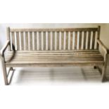 GARDEN BENCH, silvery weathered teak of slatted construction, 180cm W.