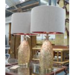 TABLE LAMPS, a pair, Hollywood Regency style, mother of pearl finish with shades, 62cm H.