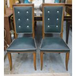 DINING CHAIRS, a set of six, mid 20th century Italian beechwood in green and white leatherette.