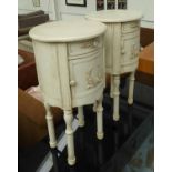 BEDSIDE CABINETS, a pair in a distressed painted finish, each 36cm W x 73cm H.