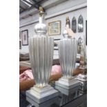 CHRISTOPHER GUY TABLE LAMPS, a pair, silvered urn form, 62cm H.