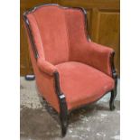 WING ARMCHAIR, Edwardian in rose pink velvet, 96cm H x 72cm.