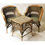 RATTAN ARMCHAIRS, a pair,