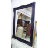 MIRROR, of substantial proportions, black painted continental style, 214cm x 155cm.