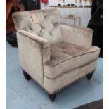 ARMCHAIR, buttoned silver grey velvet, 71cm W.