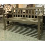 GARDEN BENCH, slatted teak, construction in a grey painted finish, 128cm x 82cm H x 58cm.