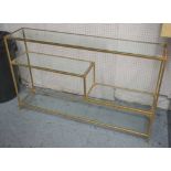 CONSOLE TABLE, gilt metal with four glass tiers, 76cm H x 122cm x 26cm.