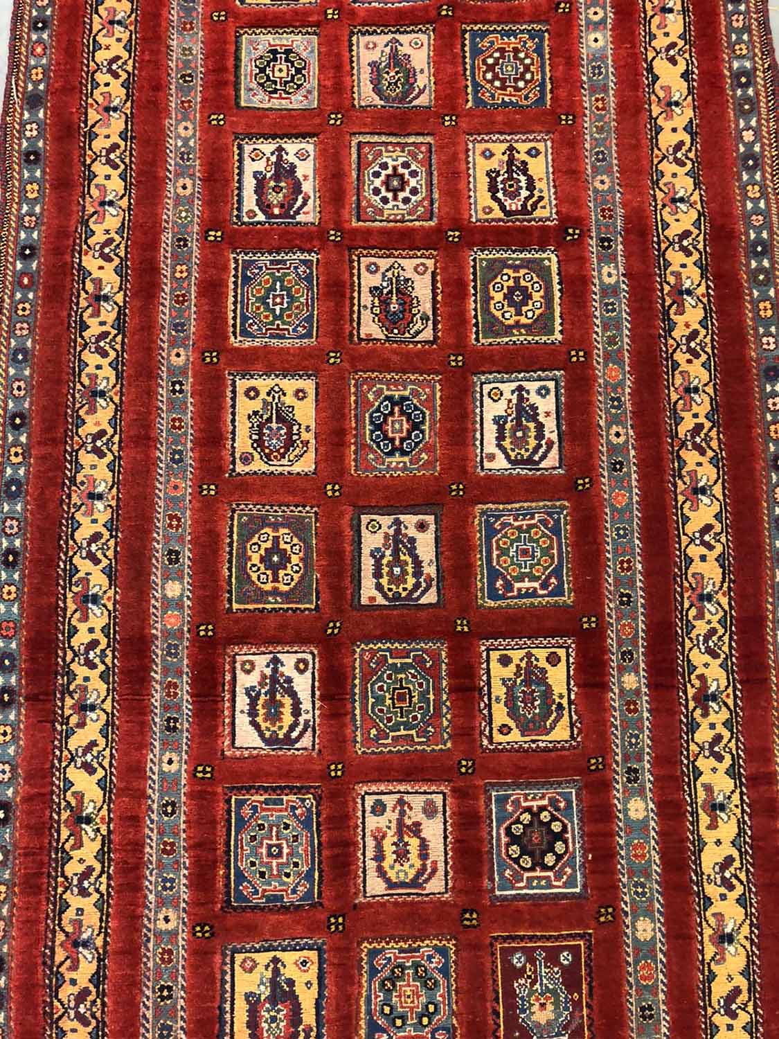 FINE PERSIAN QASHQAI RUNNER, 308cm x 84cm, repeat square medallions within matching borders. - Image 2 of 4