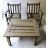 BARLOW TYRIE GARDEN ARMCHAIRS AND TABLE, a pair,