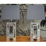 'A' TABLE LAMPS, a pair, mirror clad with grey shades, 78cm H x 38cm W.