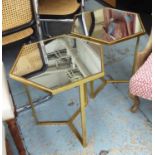 SIDE TABLES, a pair, hexagonal form, 1960's French inspired, gilt metal frames with mirrored tops,