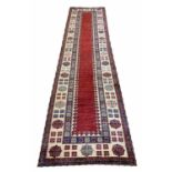 KAZAK RUNNER, 360cm x 90cm, open field within geometric bands and borders.