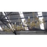 J H MILLER CHANDELIERS, a set of three, painted metal, foliate design, differing drops,