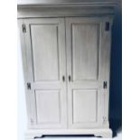 ARMOIRE, French, traditionally grey painted and silver metal mounted,