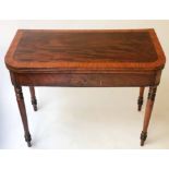 TEA TABLE, George III mahogany, satinwood banded and gilt metal inlaid with foldover top,