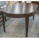 DINING TABLE, dark ash, with rounded ends and extra leaf (50cm W), on square tapering legs,