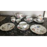 HEREND TEA FOR TWO, Hungarian porcelain hand painted 'Fruit necker' pattern, approx 12 pieces.