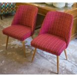 COCKTAIL CHAIRS, a pair, mid 20th century in red check fabric (stamped Satap Meissen) 51cm W.