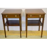 BEDSIDE TABLES, a pair, Georgian style mahogany and satinwood banded,