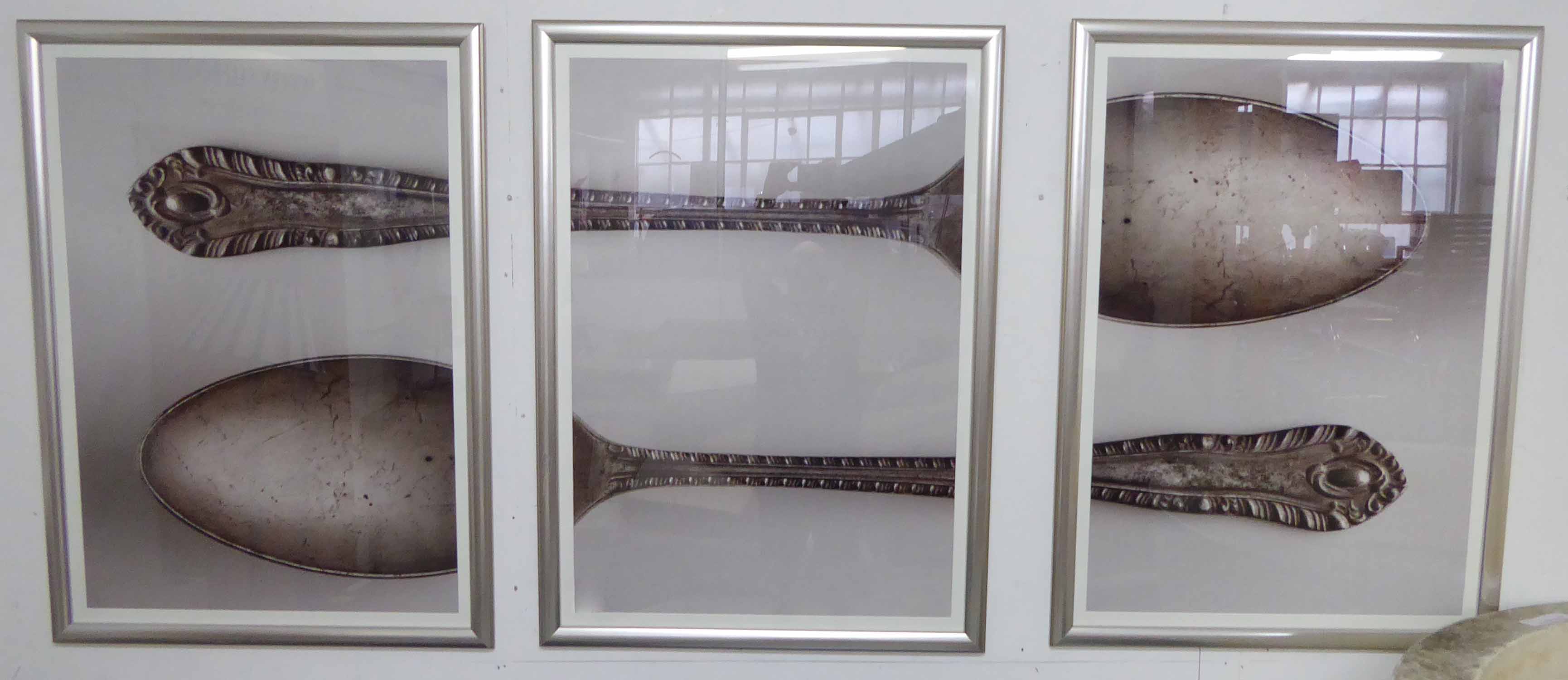 'THE SPOONS', contemporary triptych, framed and glazed, 111cm x 80cm.