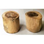 RUSTIC STOOLS, two plain tree trunk sections, 45cm H.